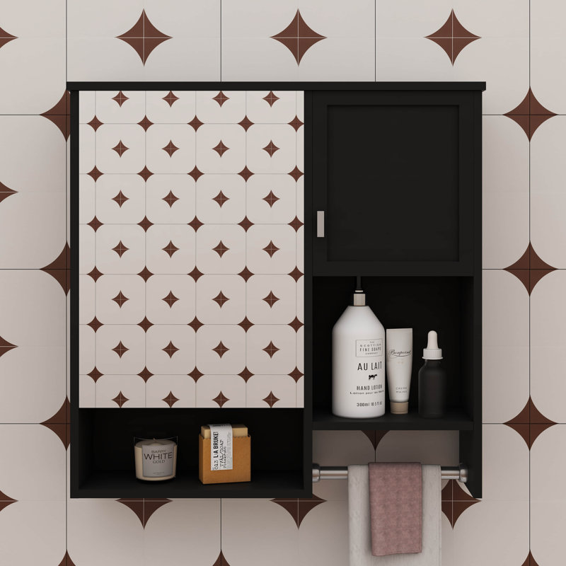 Pharmacie de salle de bain avec miroir, 29 po x 28 po, armoire de rangement murale avec porte, tablette personnalisable et barre à serviettes