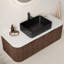 Meuble-lavabo mural 48 po avec lavabo ovale en céramique noire, façade de tiroir rayé 3D et rangement à fermeture en douceur - Pré-assemblé-284937408