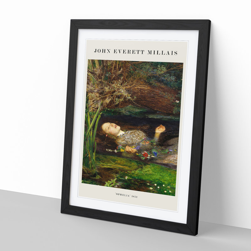 Ophelia by John Everett Millais - Picture Frame Painting, 36cm H x 27cm W x 2cm D, Black