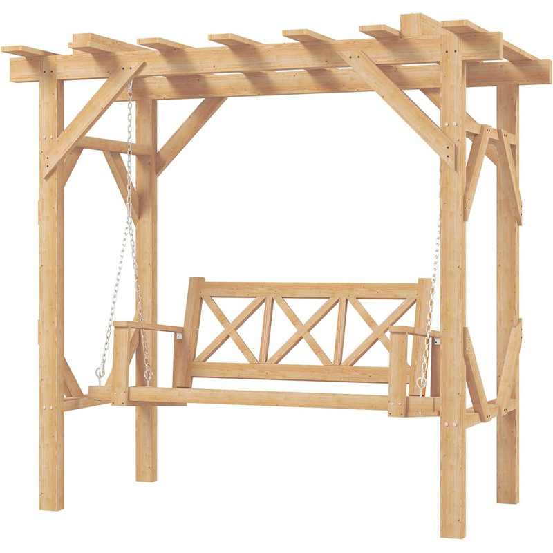 Outdoor  Cedar Wood Pergola Swing Bench, Porch Swing with Stand