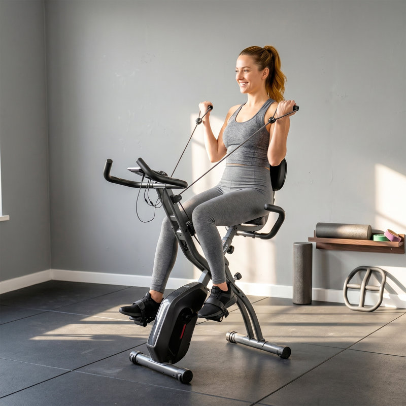 4-In-1 Folding Exercise Bike with Bluetooth App, Wheels, Black