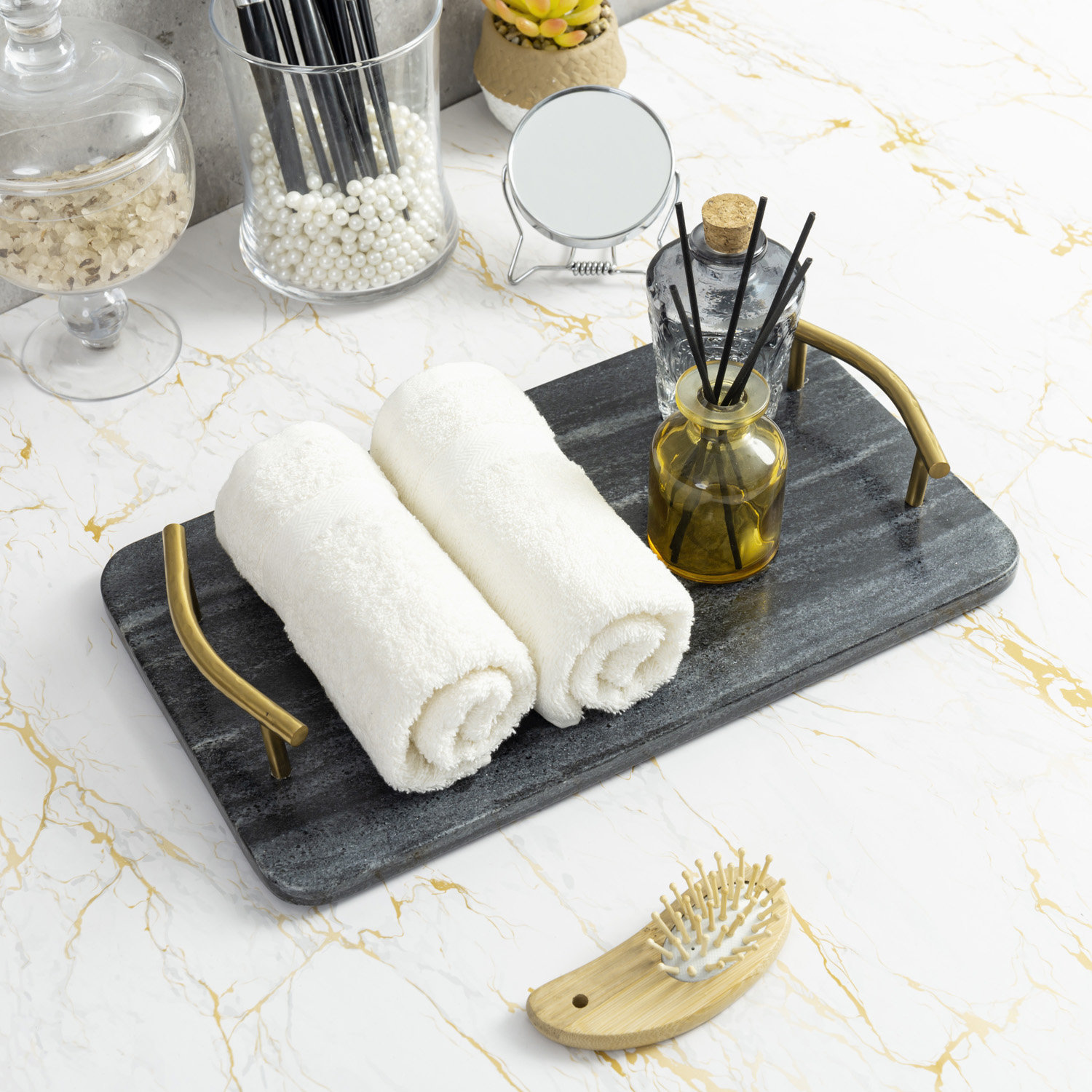 Mercer41 Rahyl Handcrafted Marble Bathroom Tray | Wayfair