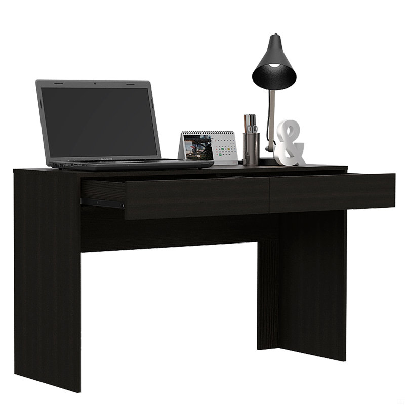 Bureau d'ordinateur avec deux tiroirs d'écriture, Noir