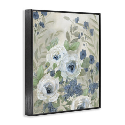Muted Blue & White Blossoms  Framed Giclee Art, design by Nan