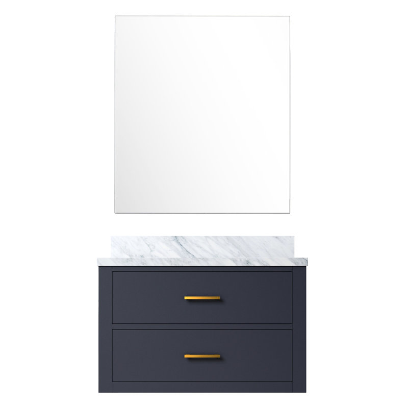 30 po L x P 22 po, meuble-lavabo de salle de bain bleu avec comptoir en marbre et miroir inclus de 28 po à fermeture douce