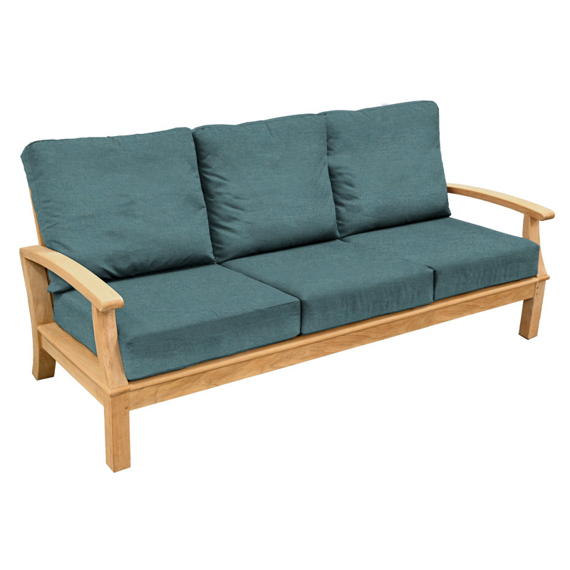 Monterey Outdoor Teak Sofa 3 - Seater with Sunbrella Cushions, Cast Lagoon