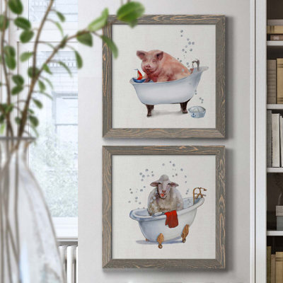 " Farm Tub Pig " 2 - Pieces Painting Print