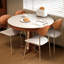 Table de salle à manger blanche + brune + argent fritté rond + bois massif + acier inoxydable-133335026