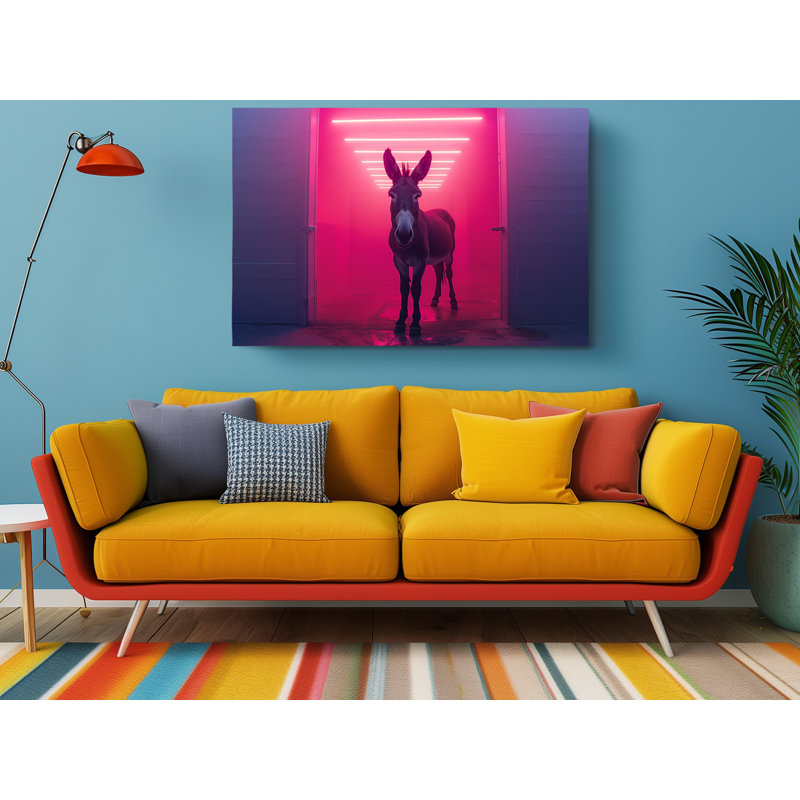 Reproduction d'art sur toile "Donkey on a Door with Pink Lights", art mural moderne pour la maison et le bureau
