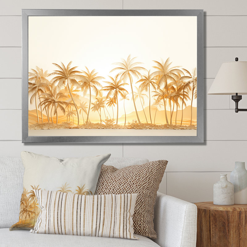 «Golden Grove Palm Tree Shadows I» sur toile, Cadre photo argenté, H 16 po x l 32 po x P 1 po