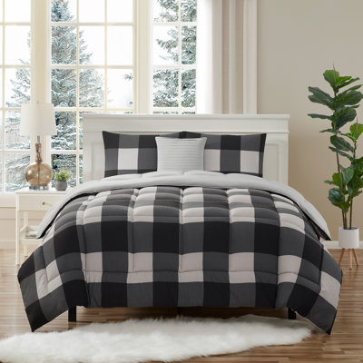 Ensemble d'édredon, de taies décoratives et de coussins décoratifs avec motif à gros carreaux imprimé de quatre articles