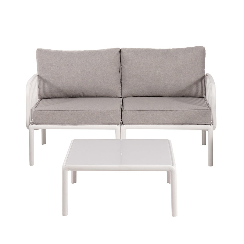 Ensemble de conversation pour patio 3 pièces, ensemble de mobilier modulaire d'extérieur moderne avec table basse carrée, siège épais à coussin épais pour porche et balcon