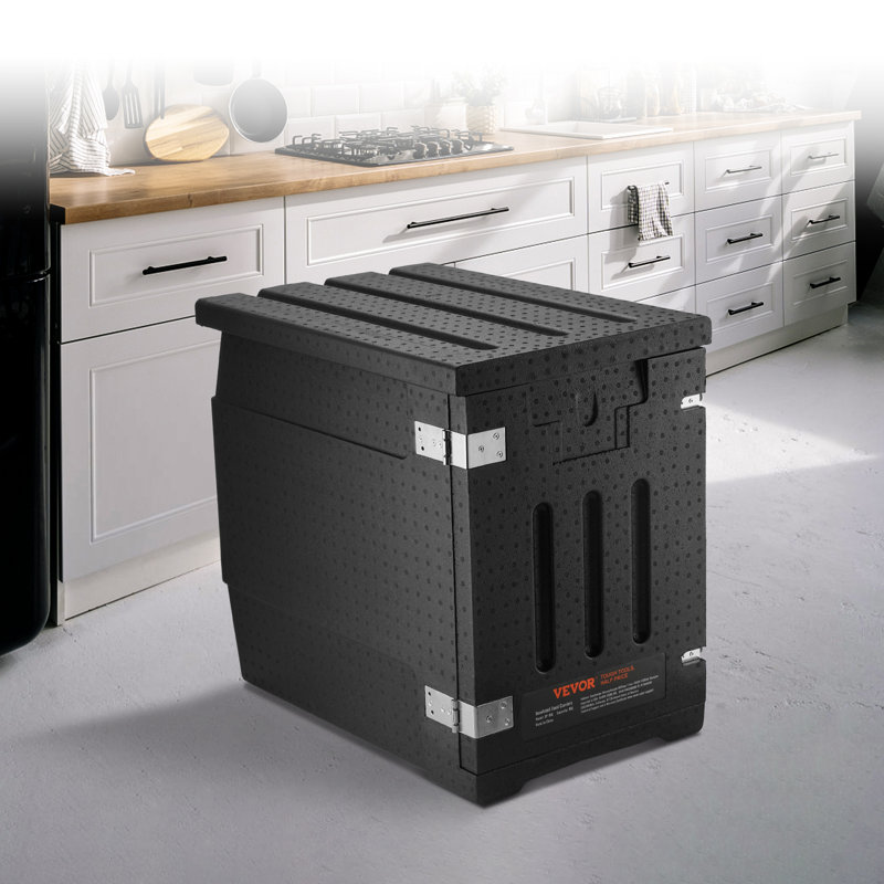 Black Insulated Food Storage Container with Wheels, 82 Qt