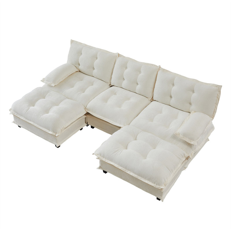 3-Seater U-Shaped Sectional, Beige Chenille