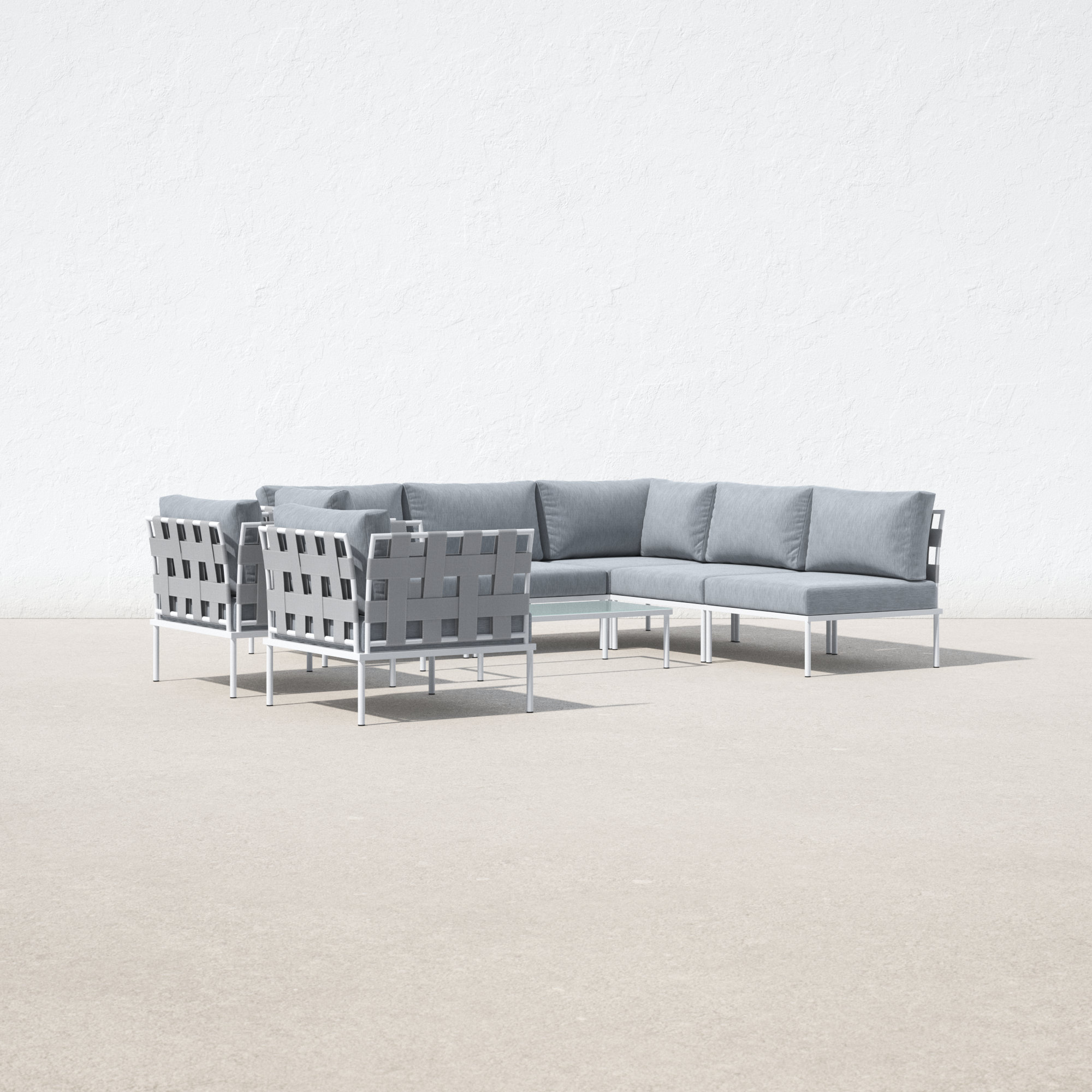 Harmony 8-piece Outdoor Patio Aluminum Sectional Sofa Set, Gray
