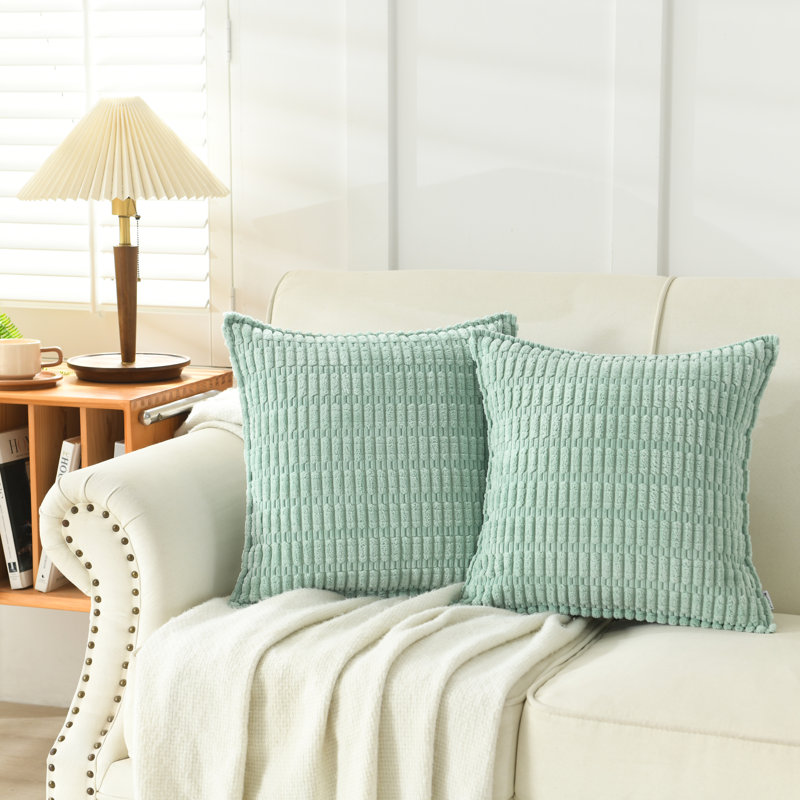Boucle Ottoman Decorative Pillow Covers Farmhouse Boho Corduroy Cushion Cover, Square 26", Light Green