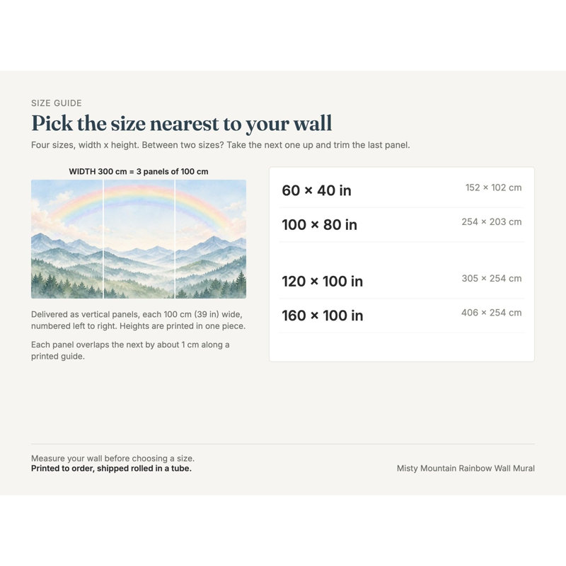 Misty Mountain Rainbow Wallpaper Mural, Peel and Stick Kids Room Wall Mural, Watercolor Mountain Rainbow Nursery Wallpaper
