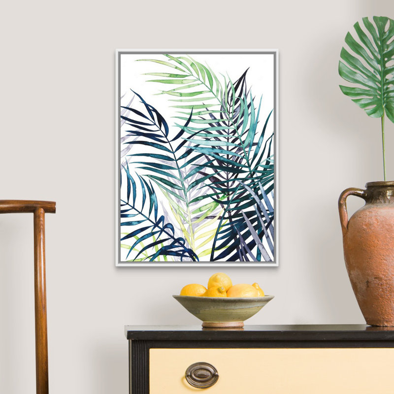 «Twilight Palms I», art mural sur toile, H 26 po x l 20 po, Toile avec cadre blanc