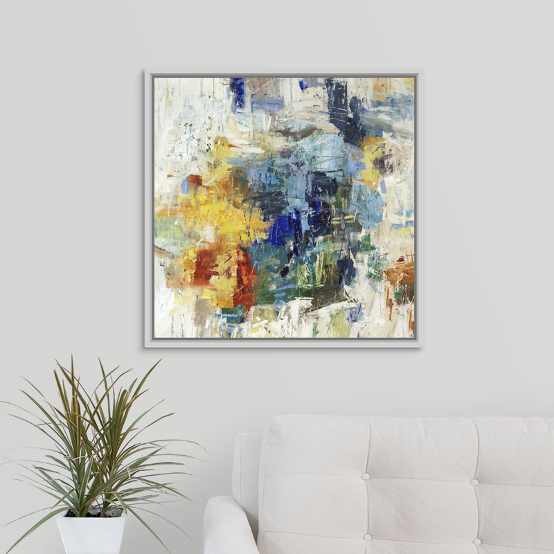 « acier blue stare ii », peinture sur toile, H 25,7 po x l 25,7 po x P 1,75 po, Cadre flottant blanc