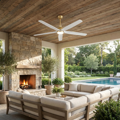 Ceiling Fan With Led Light, Remote Control, Reversible Motor, 3 Cct, 5 Solid Wood Blades