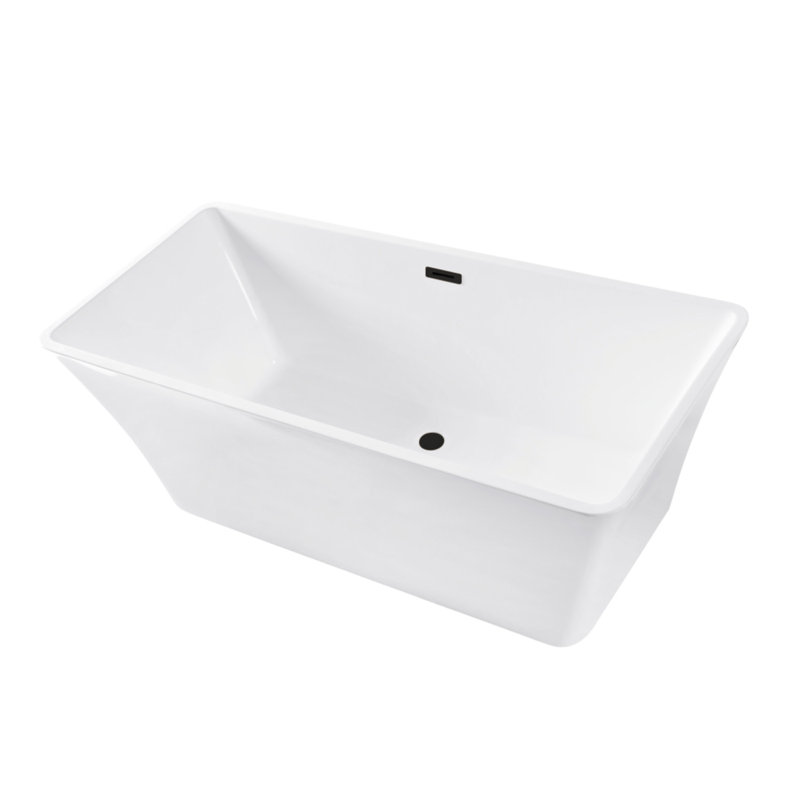 Kingston Brass Aqua Eden 67-Inch Acrylic Rectangular Double Ended Freestanding Tub With Drain, Matte Black