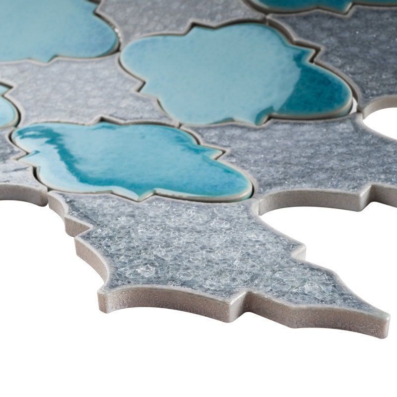 Carreau de mosaïque en céramique 12,29 po x 13,78 po Roman, Gris / Bleu