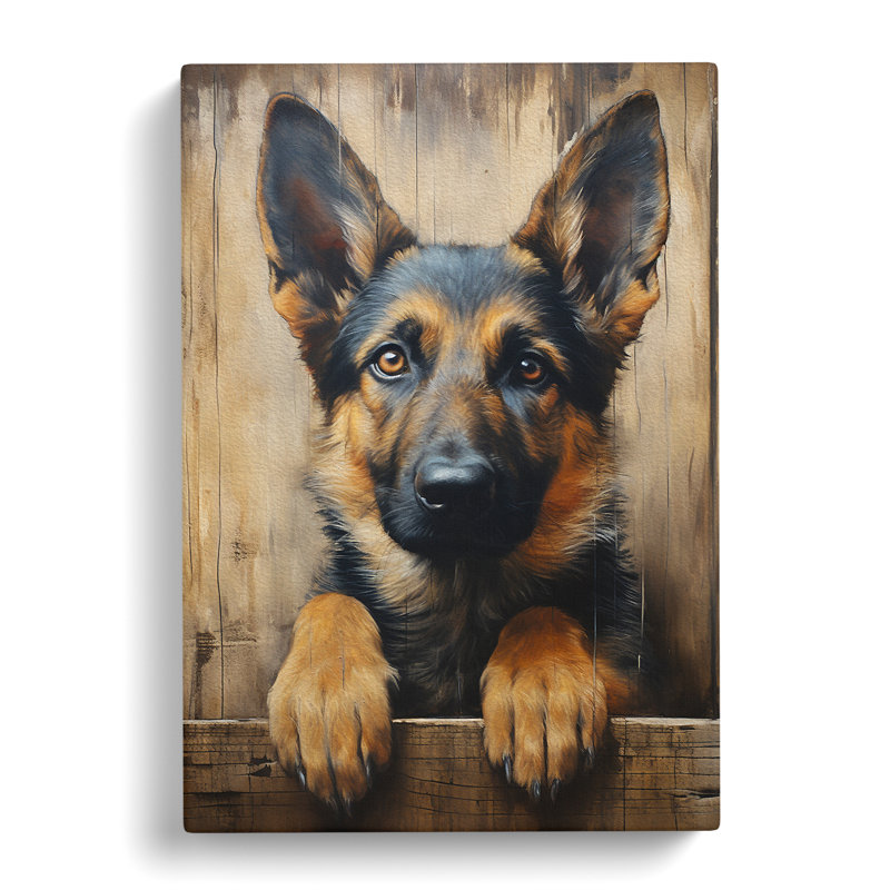 German Shepherd With Glasses Painting No.2 - Wrapped Canvas, 60cm H x 40cm W x 3cm D
