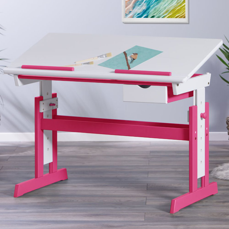 Kinderschreibtisch Simon – Höhenverstellbar, White/Pink
