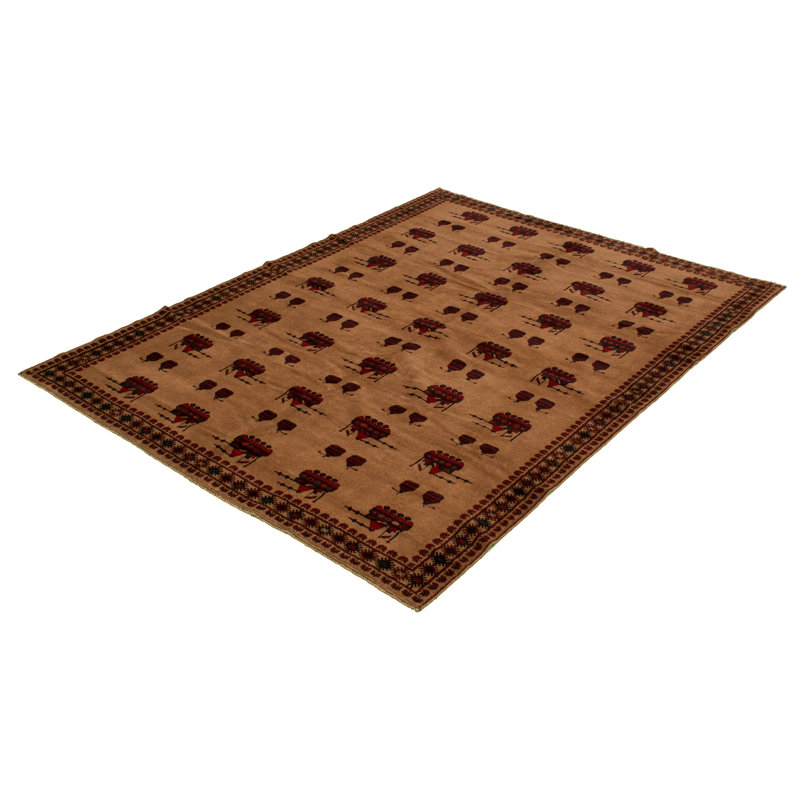 Tapis décoratif de laine brun clair en laine noué à la main de conception unique 6 pi 10 po x 9 pi 7 po noué à la main New Age