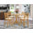 5 Piece Counter Height Dining Set Includes a Round Kitchen Table with Pedestal and 4 Linen Fabric Dining Room Chairs, Oak