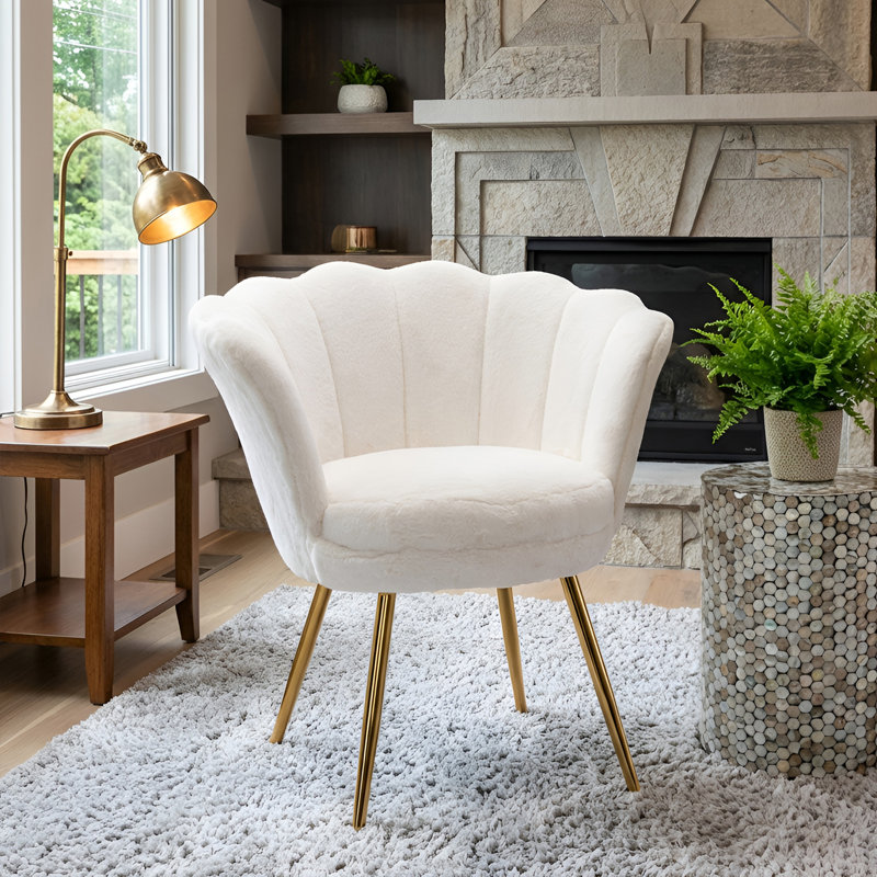 Dorval Upholstered Armchair, White Faux Fur