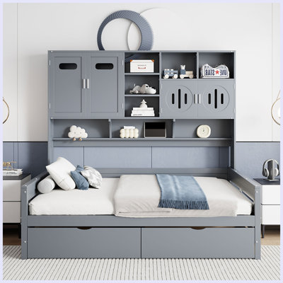 2 Drawers Daybed With Bookcase And Cabinet