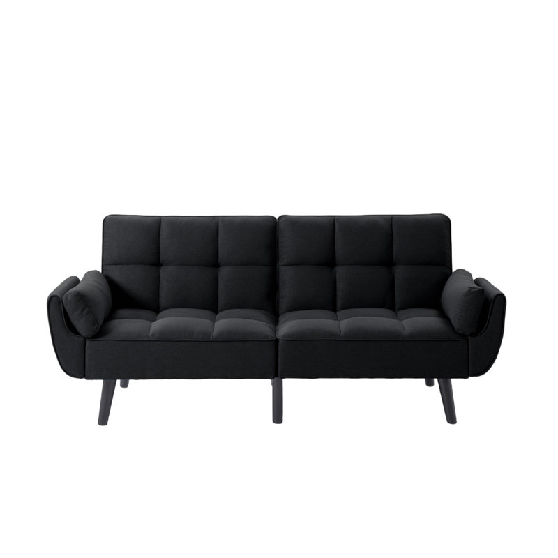 Canapé-lit futon convertible avec pieds en bois, Noir