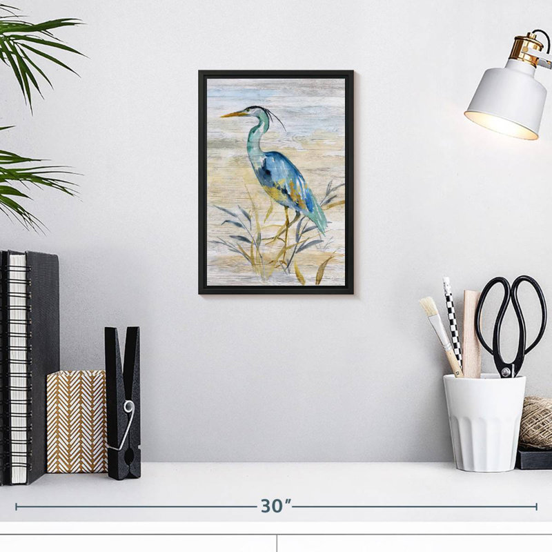 Héron bleu II, 9 po x 13 po, Cadre flottant noir