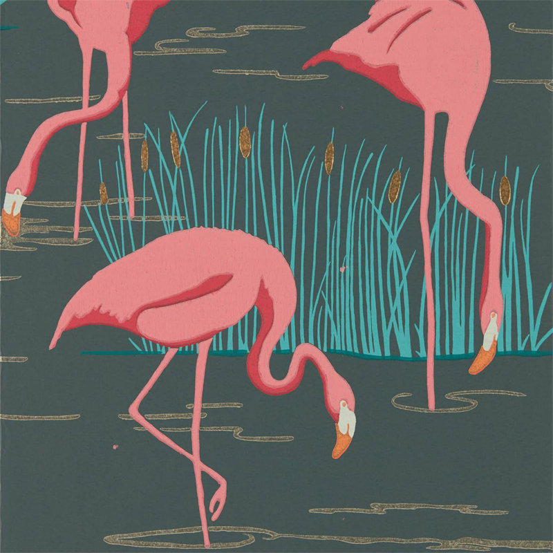 Salinas Wallpaper, Ebony/Coral/Lagoon