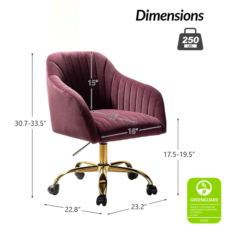 Chaise de travail en velours Adan, Velours mauve