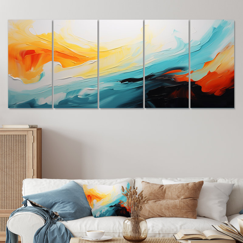 «Colorful Abstract Expression V» - peinture abstraite, art mural 5 pièces, H 28 po x l 60 po