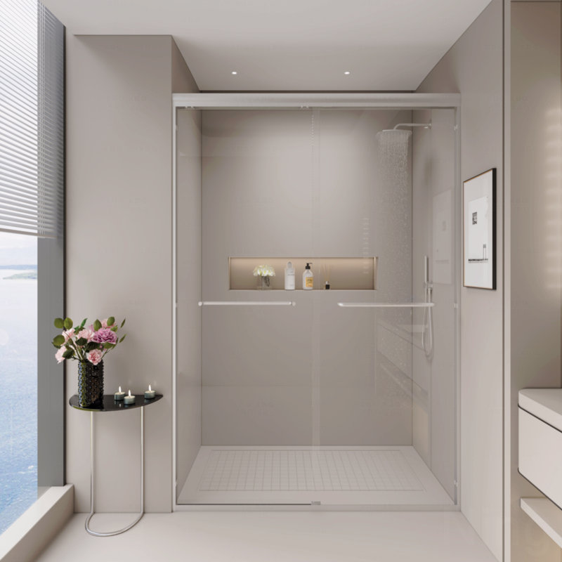 44-48 " W X 72 " H Double Sliding Opening Shower Door  - Semi-Frameless Design Design Bypass Sliding Opening Bathroom Sliding Opening Door With 1/4" (6Mm) Tempered Glass