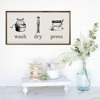Wash Dry Press With Icons Horizontal White