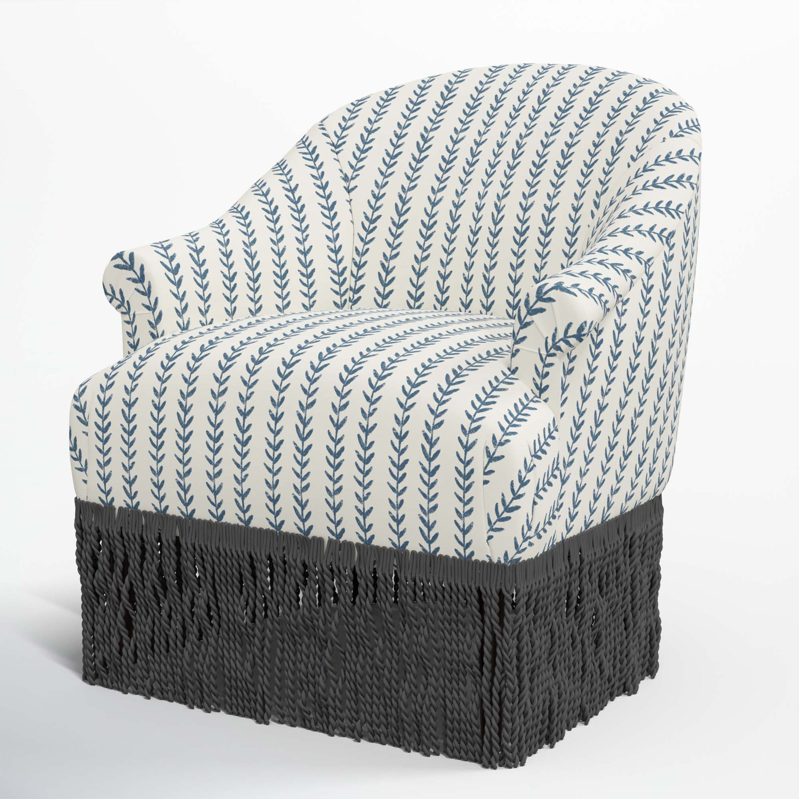 Callie Barrel Chair, Vine Stripe Dusty Blue, Black