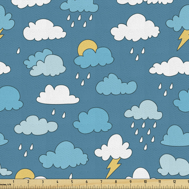 Christabell Raindrops Clouds with Sun Stormy Multi-Purpose Fabric