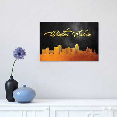 Winston-Salem North Carolina Gold Skyline 1 Piece Wrapped Canvas Wall Art