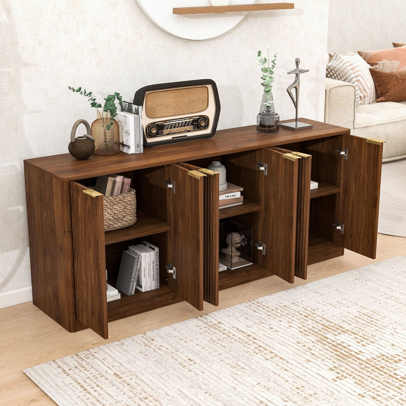 Modern Sideboard with Wave Design – with Ample Storage, Walnut