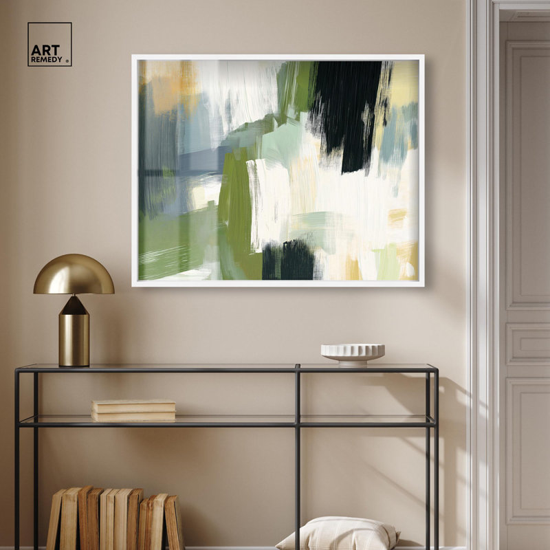 Décoration murale abstraite «Moss Layers I Shadowbox» par Art Remedy, H 31 po x l 37 po, Blanc