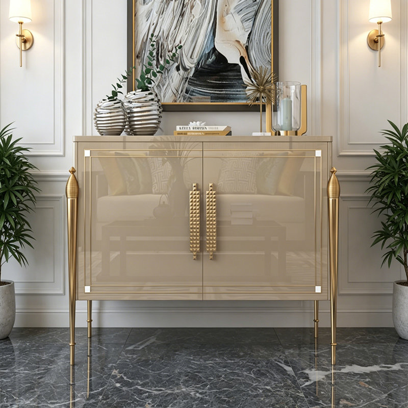 Modern Rectangular Champagne Solid Wood Sideboard
