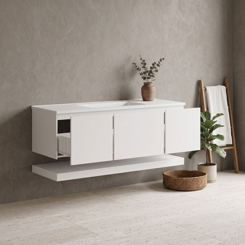 Meuble-lavabo moderne flottant avec tiroirs de rangement spacieux et comptoir intégré