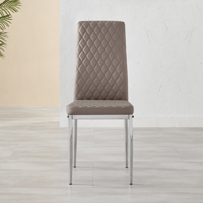 Morgan Hatched Faux Leather Sleek Metal Leg Luxury Dining Chairs
