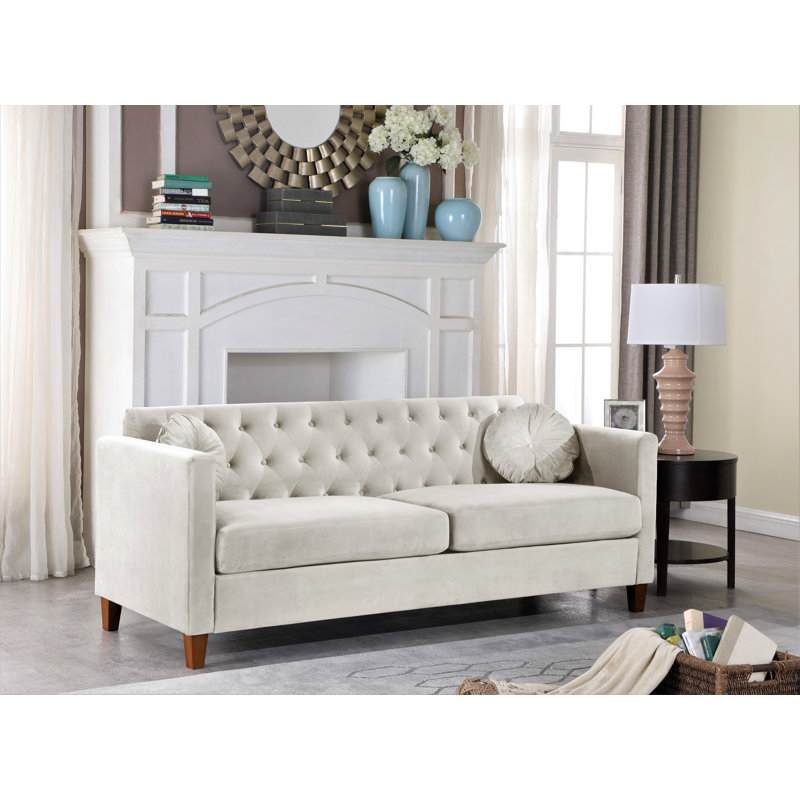 Canapé à accoudoirs carrés en velours 79,5 po Cayler, Beige