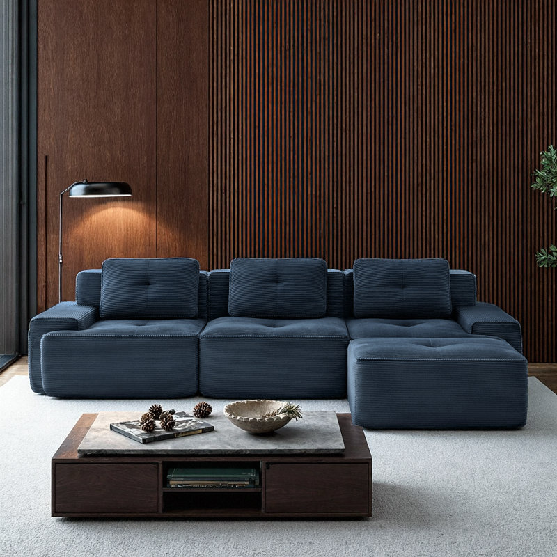 Canapé modulaire en L Veloria, Bleu