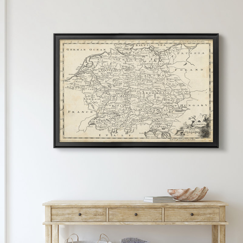 Carte de l’Allemagne-impression d’art graphique sur toile encadrée, H 26,5 po x l 36,5 po x P 1,5 po, Cadre noir
